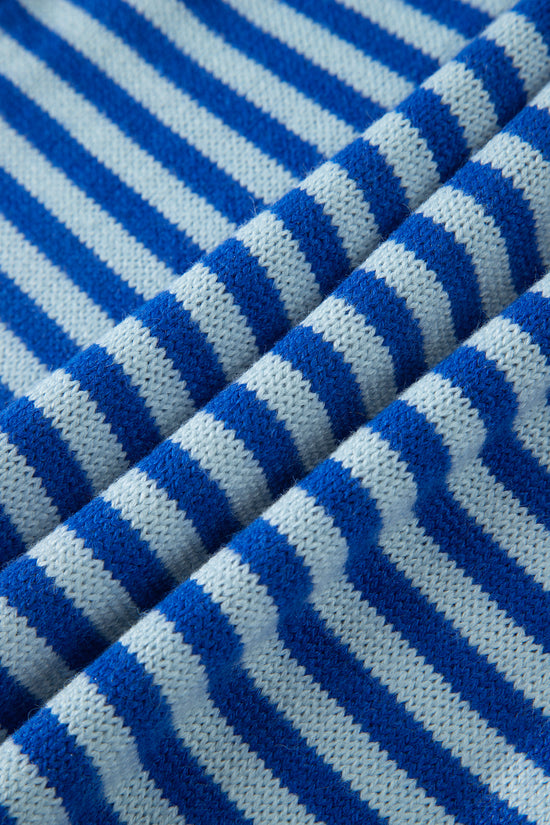 Blue Stripe Half Sleeve Knit Button Cardigan Women UK