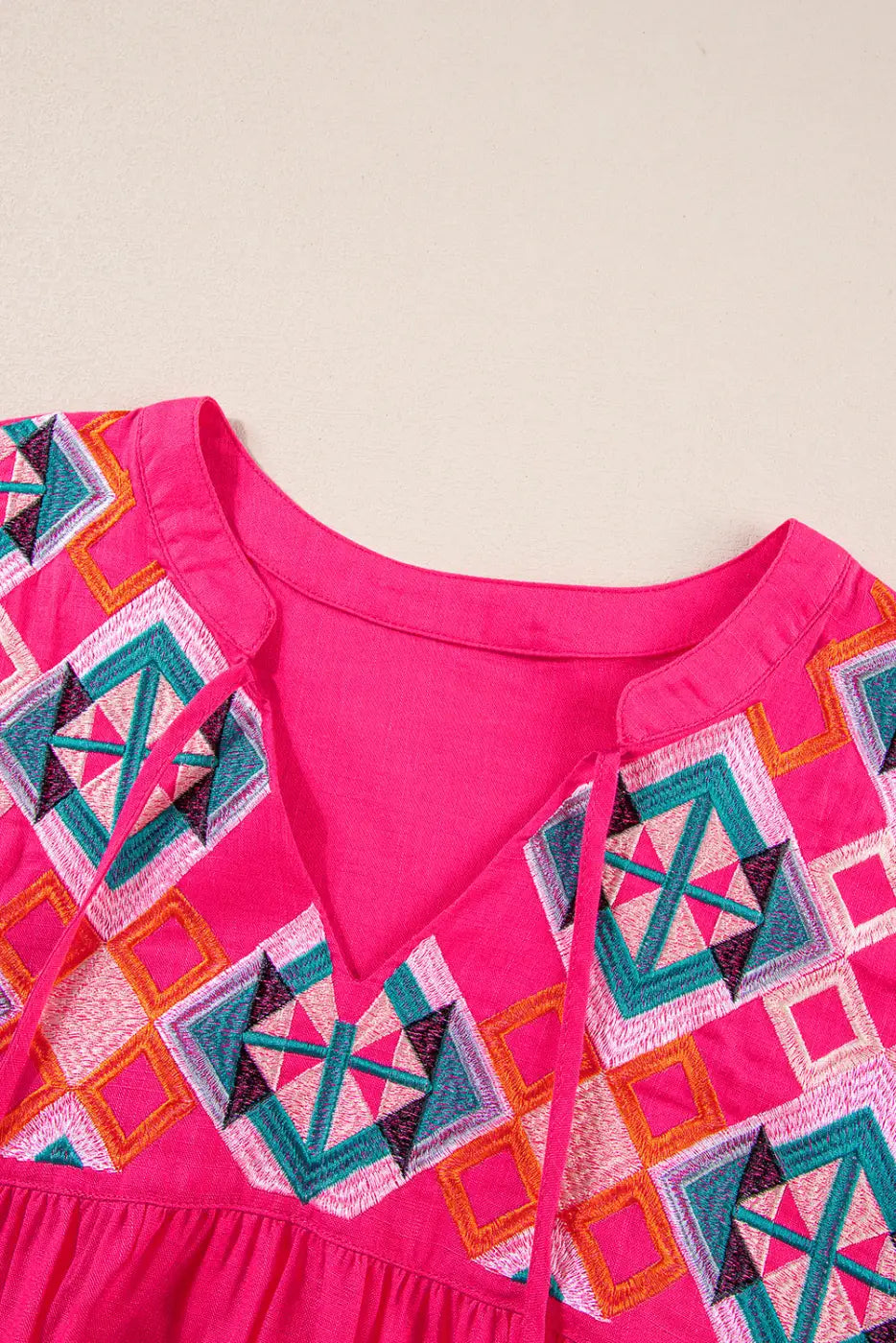 Pink embroidered cotton blouse - tassel tie | fashionfitz