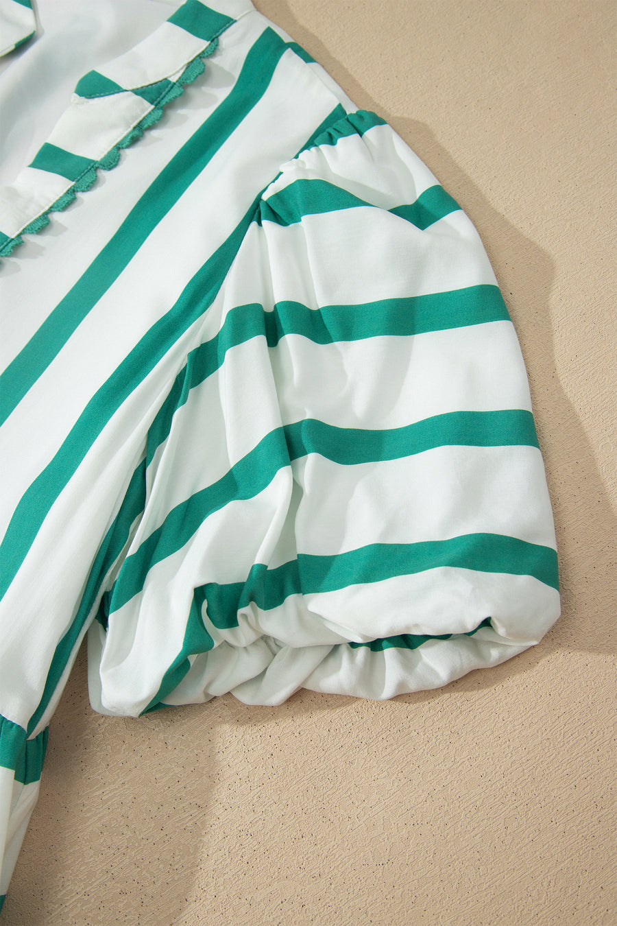 Green Stripe Ricrac Trim Notched Neck Midi Dress Women UK — fabric texture detail | Fashionfitz UK