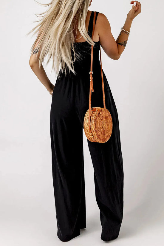 Smocked Wide Leg Jumpsuit - Fashionfitz