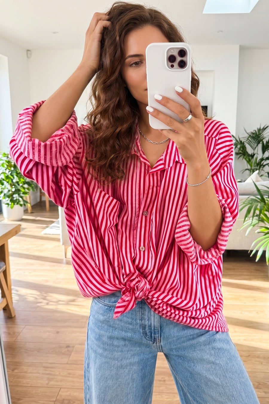 Stripe Button-Up Long Sleeve Shirt with Patch Pocket
