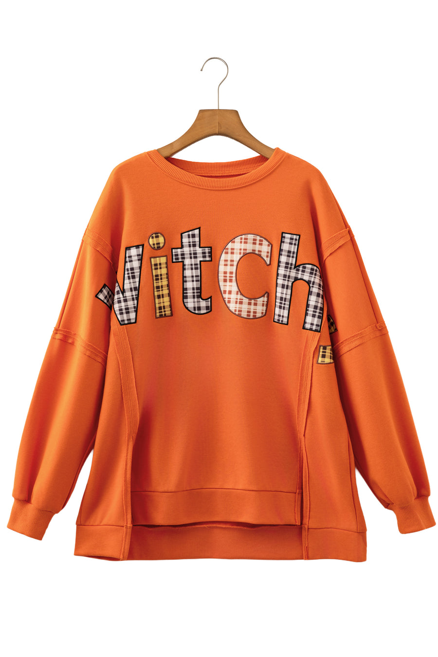 Halloween Witchy Plaid Slogan Embroidered Tunic Top
