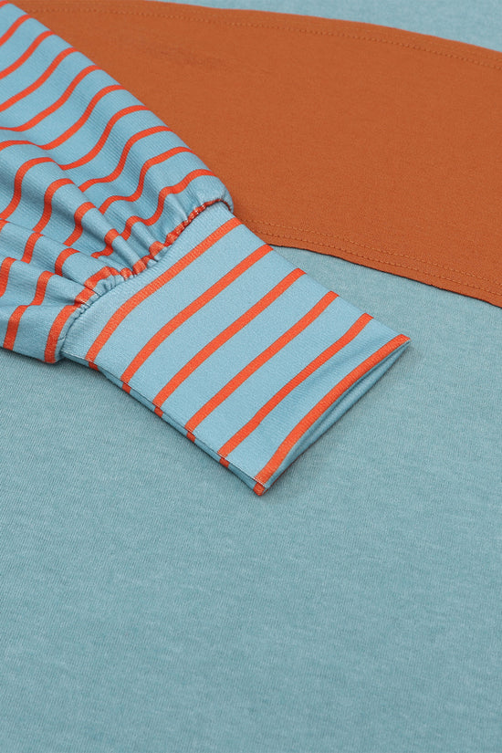 Green Colorblock Bishop Sleeve Top - Striped Casual Chic