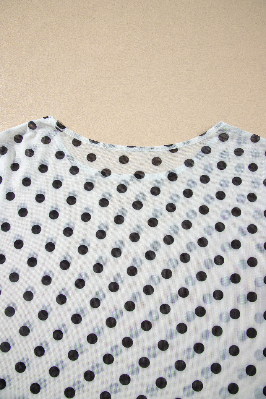 Polka Dot Sheer Mesh Long Sleeve Round Neck Top