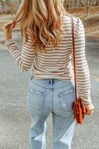 Striped Textured Knit Long Sleeve Tee