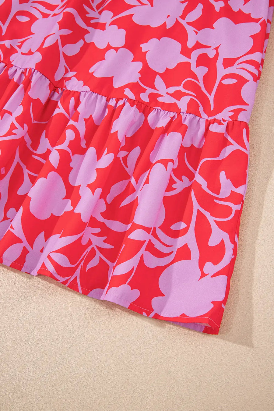 Red Floral 3/4 Sleeve Ruffle Hem Mini Dress Women UK