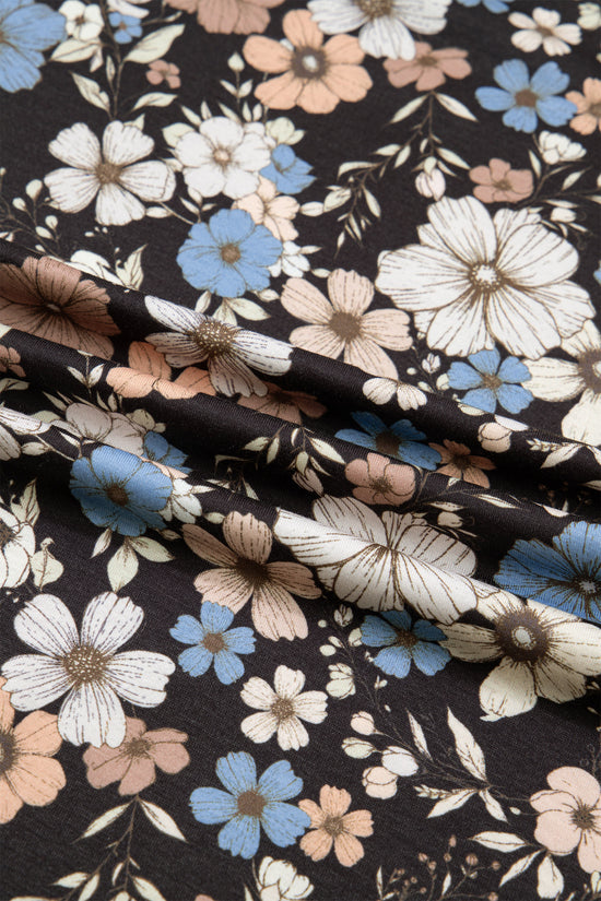 Black Floral Slim Long-Sleeve Top