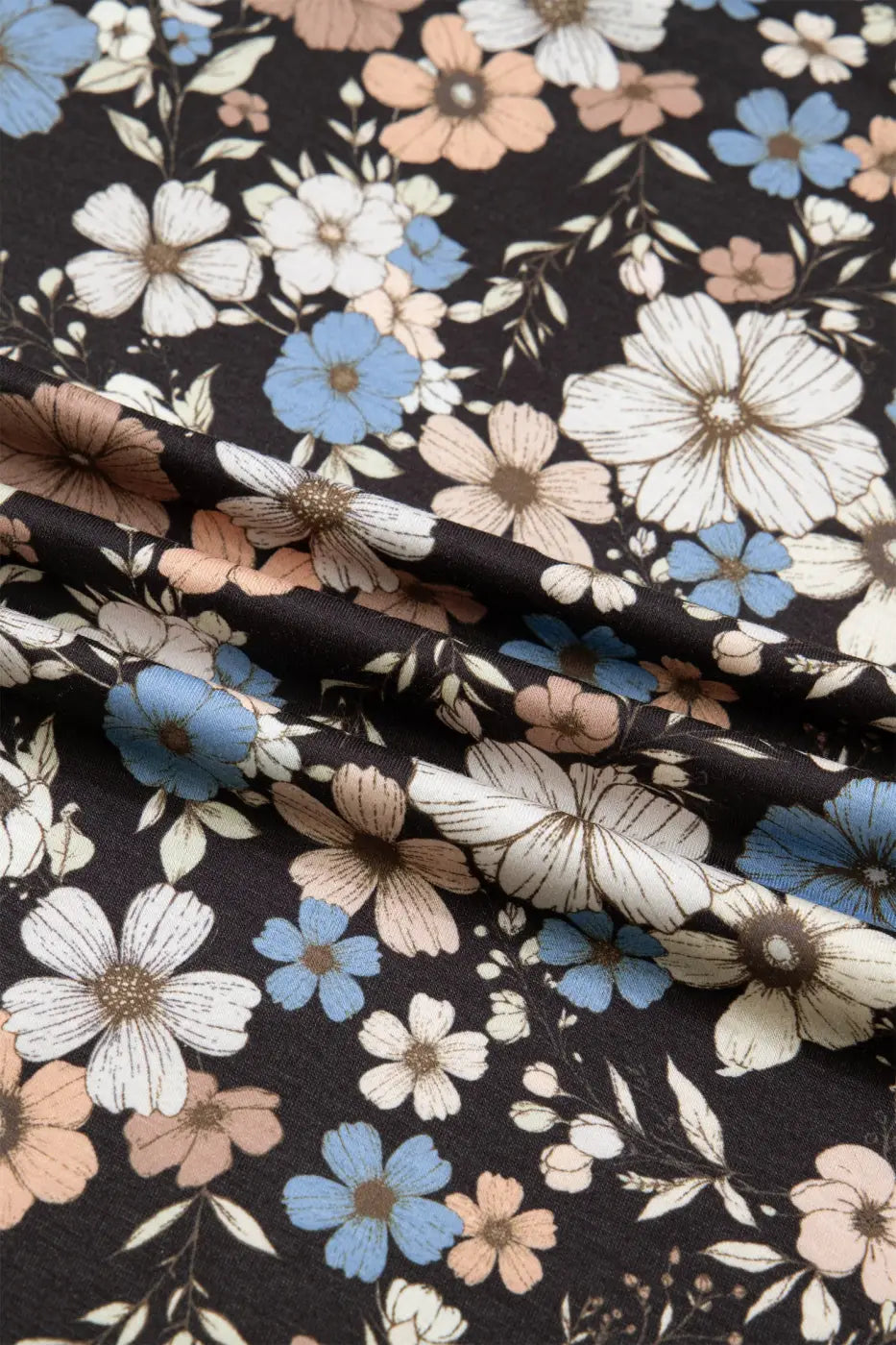 Black Floral Slim Long-Sleeve Top