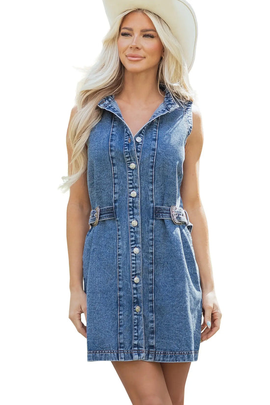 Western belt sleeveless denim dress dresses