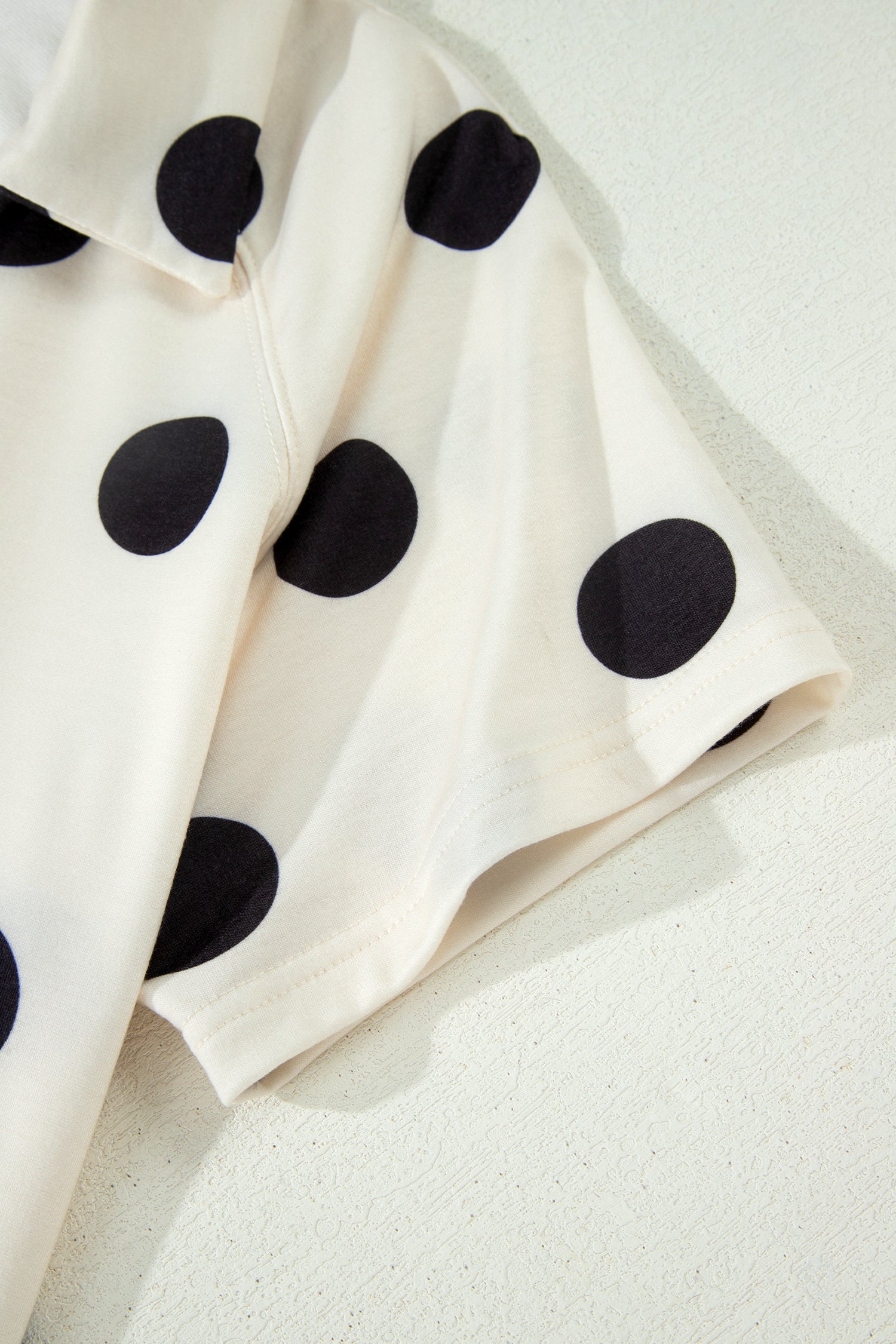Polka Dot V Neck Short Sleeve Tee High Waist Drawstring Shorts Set