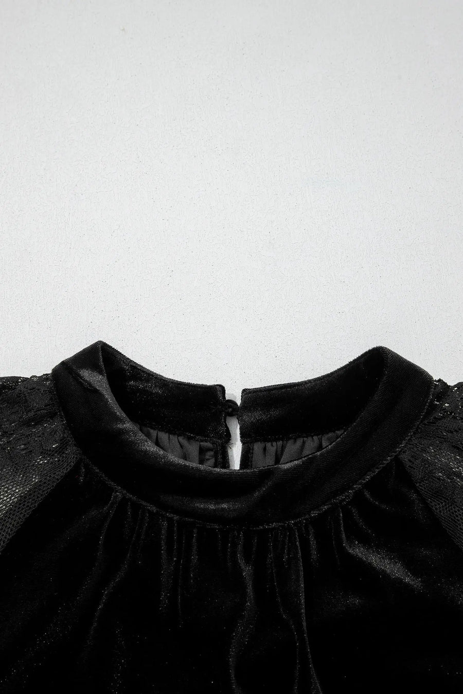 Sheer Lace Velvet Patchwork Stand Neck Blouse Women UK
