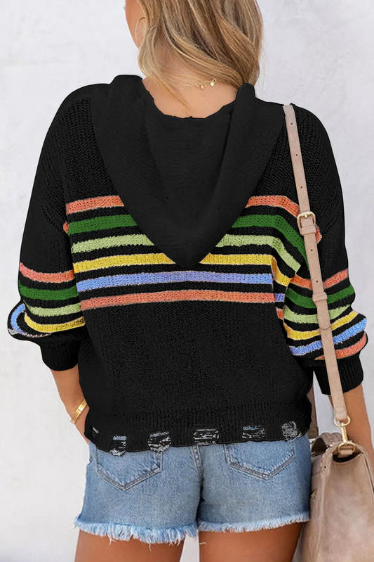 Striped zip up hooded sweater sweaters