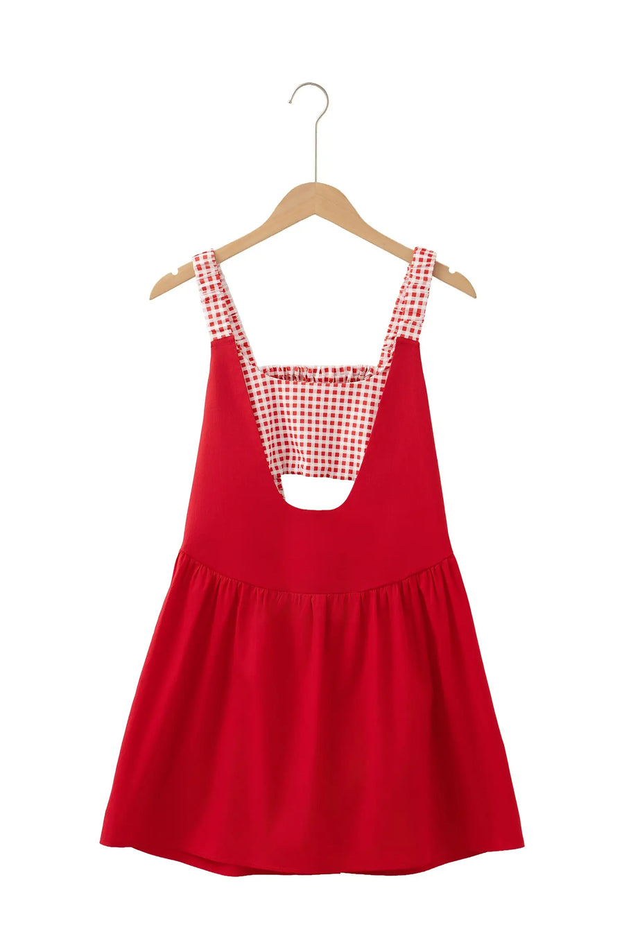 Gingham Patchwork Faux Two Piece Loose Mini Dress Women UK
