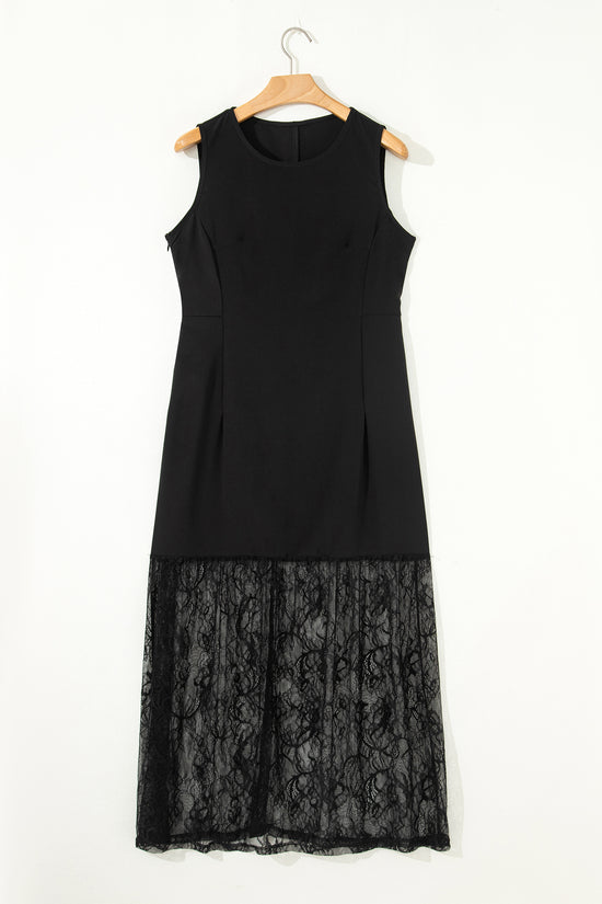 Black Lace Maxi Dress | Sleeveless Floral Lace Dress
