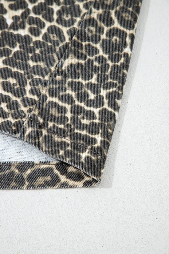 Gray Leopard Short Sleeve Denim Shirt