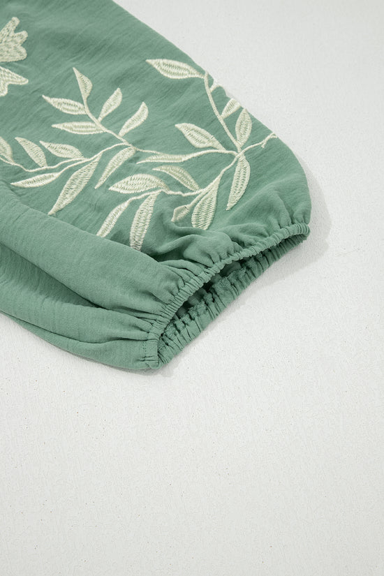 Smoke Green Embroidered Sleeve Tiered Blouse