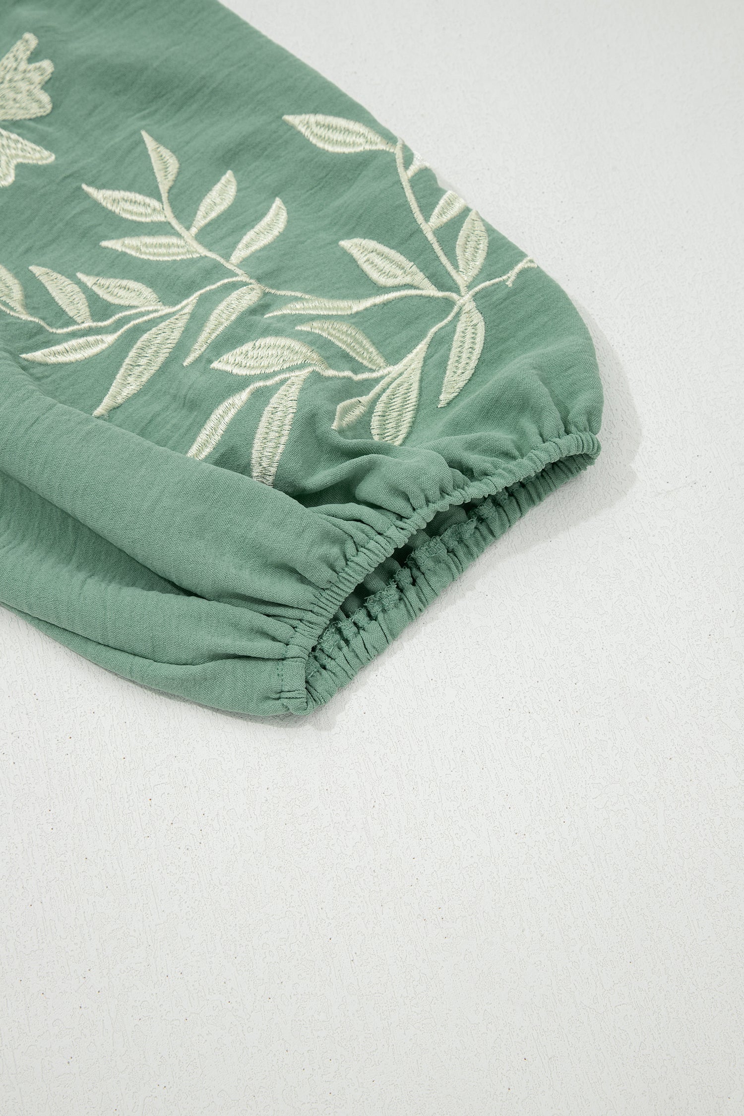 Smoke Green Embroidered Sleeve Tiered Blouse