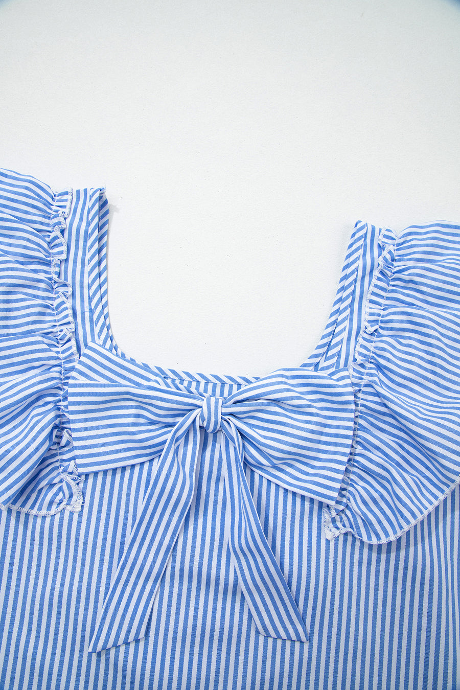Sky Blue Striped Square Neck Ruffled Bow Blouse Women UK