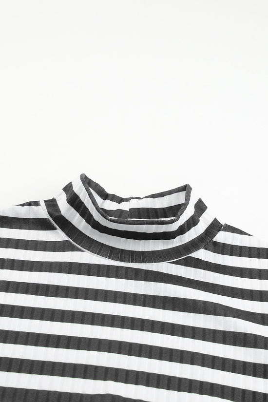 Striped Textured Knit Long Sleeve Tee