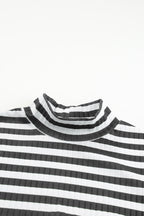 Striped Textured Knit Long Sleeve Tee