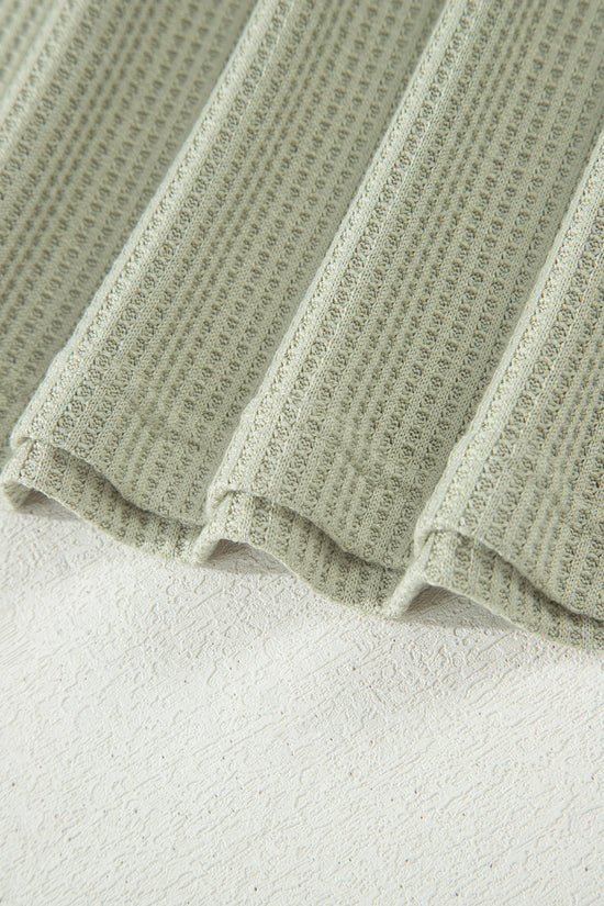 Waffle Knit Seam Detail Colour Block Patchwork Short Sleeve Top