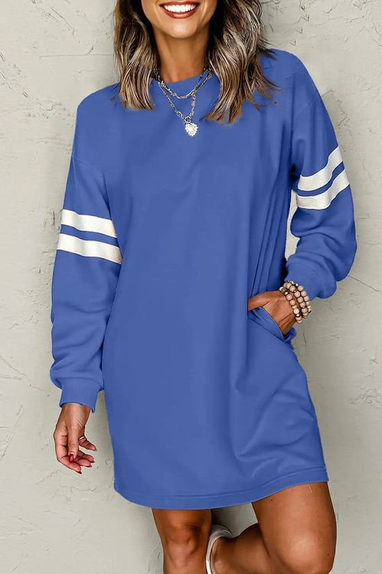 Black varsity contrast banded sleeve sweatshirt dress