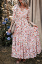 Red Boho Half Sleeve Floral V Neck Maxi Dress Women UK