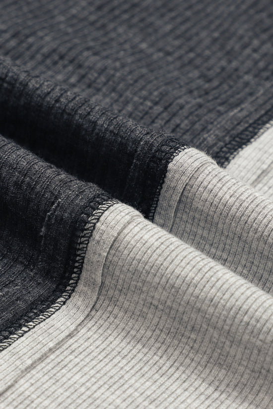 Color-Block Seamed Ribbed Henley Hoodie