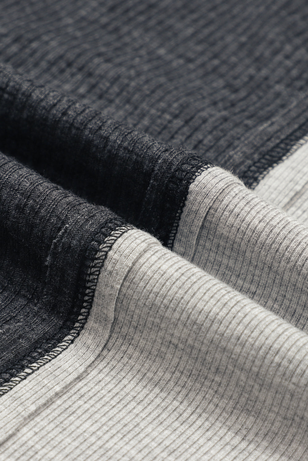 Color-Block Seamed Ribbed Henley Hoodie