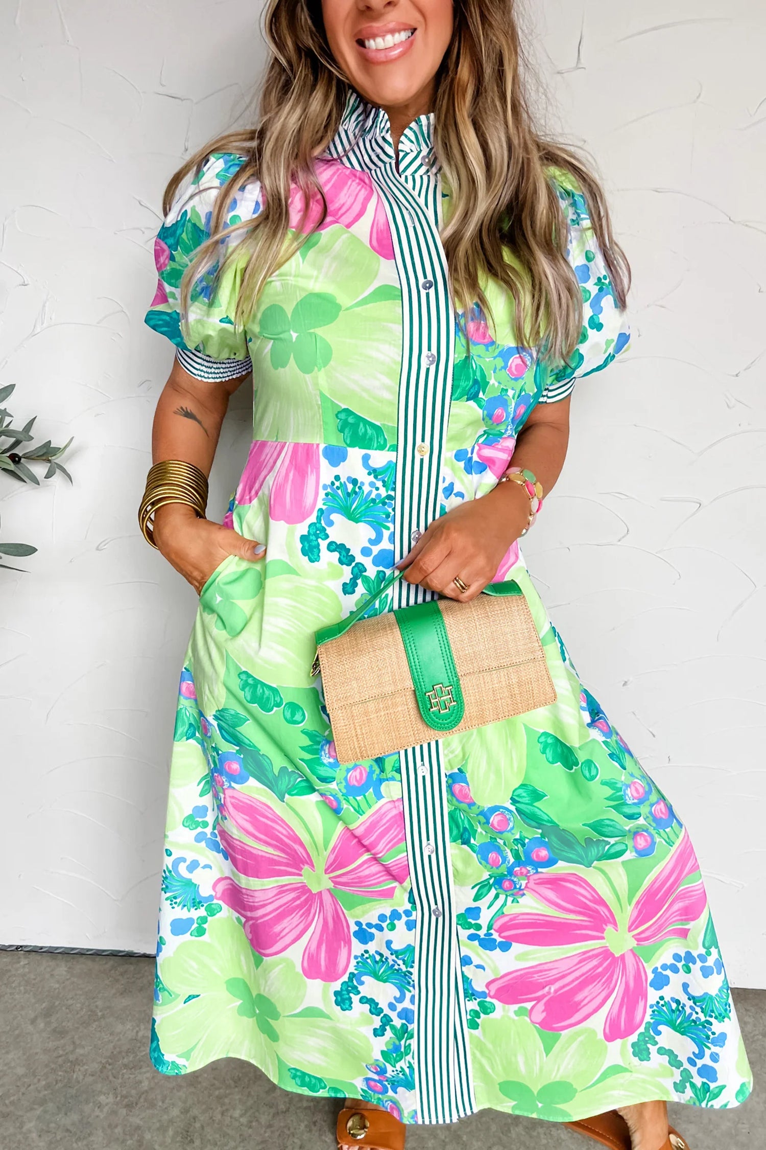 Floral Print Button Down Vacation Dress Women UK