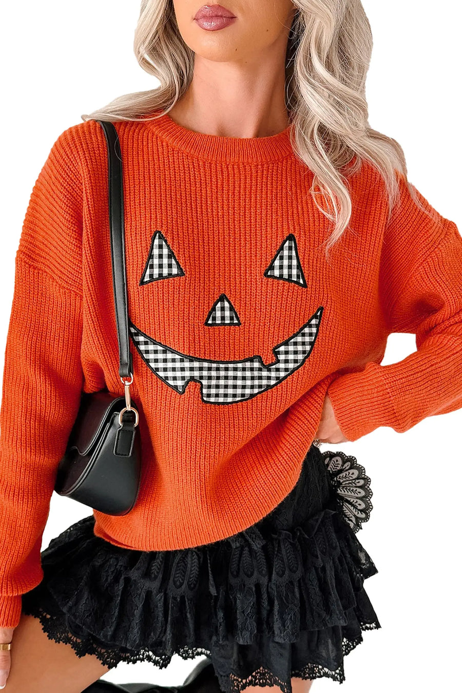 Halloween Drop Shoulder Round Neck Sweater
