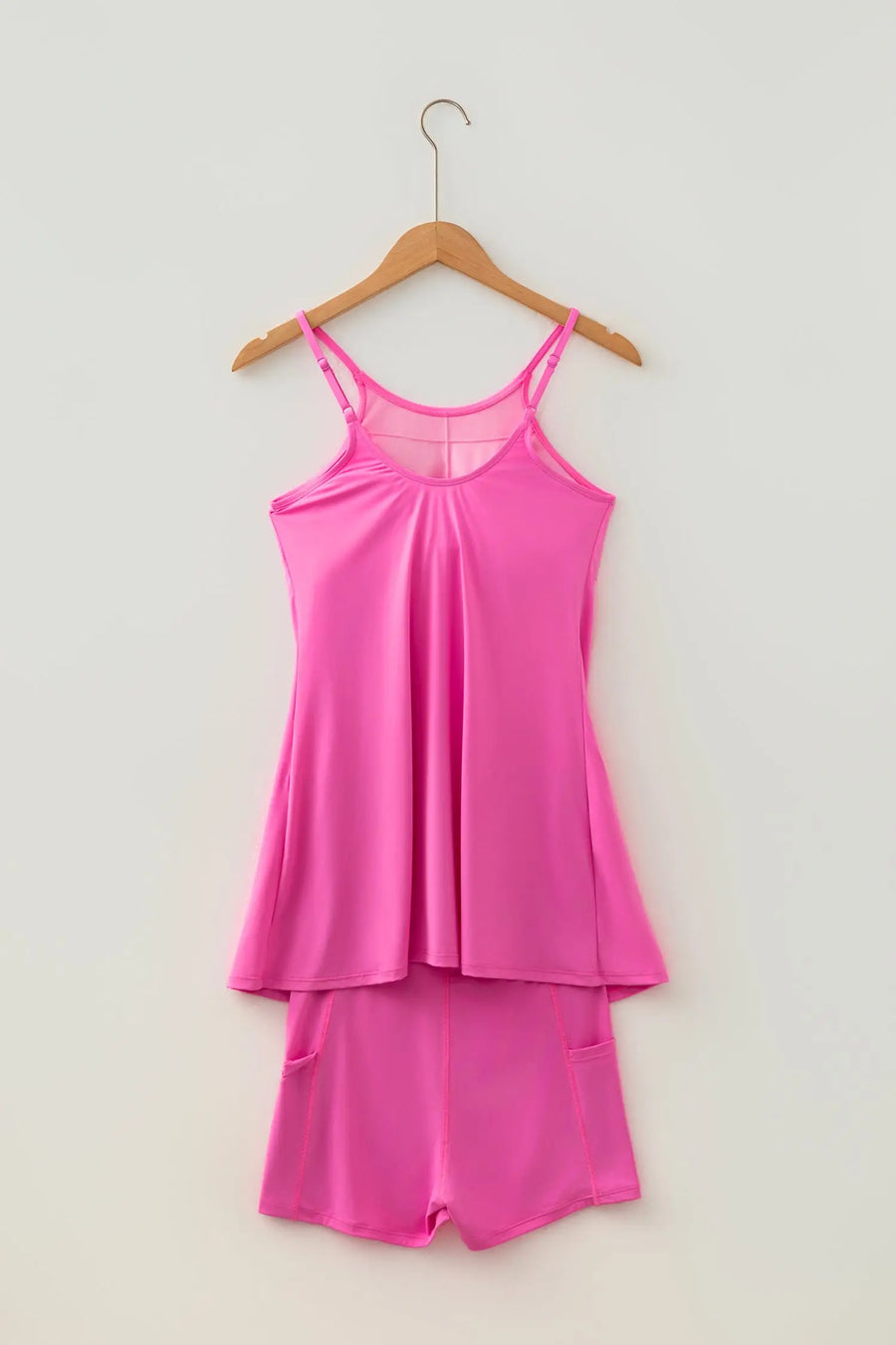 Solid Colour Tunic Tank Dress & Athletic Shorts Set Women UK