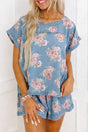 Floral Denim Short Sleeve Top and Shorts Set Women UK in Sky Blue — front view showing complete co-ord set together — Fashionfitz