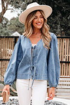 Blue Ties Puff Denim Top