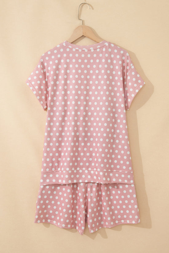 Polka Dot Print Round Neck Short Sleeve Top & Shorts Co-Ord Set