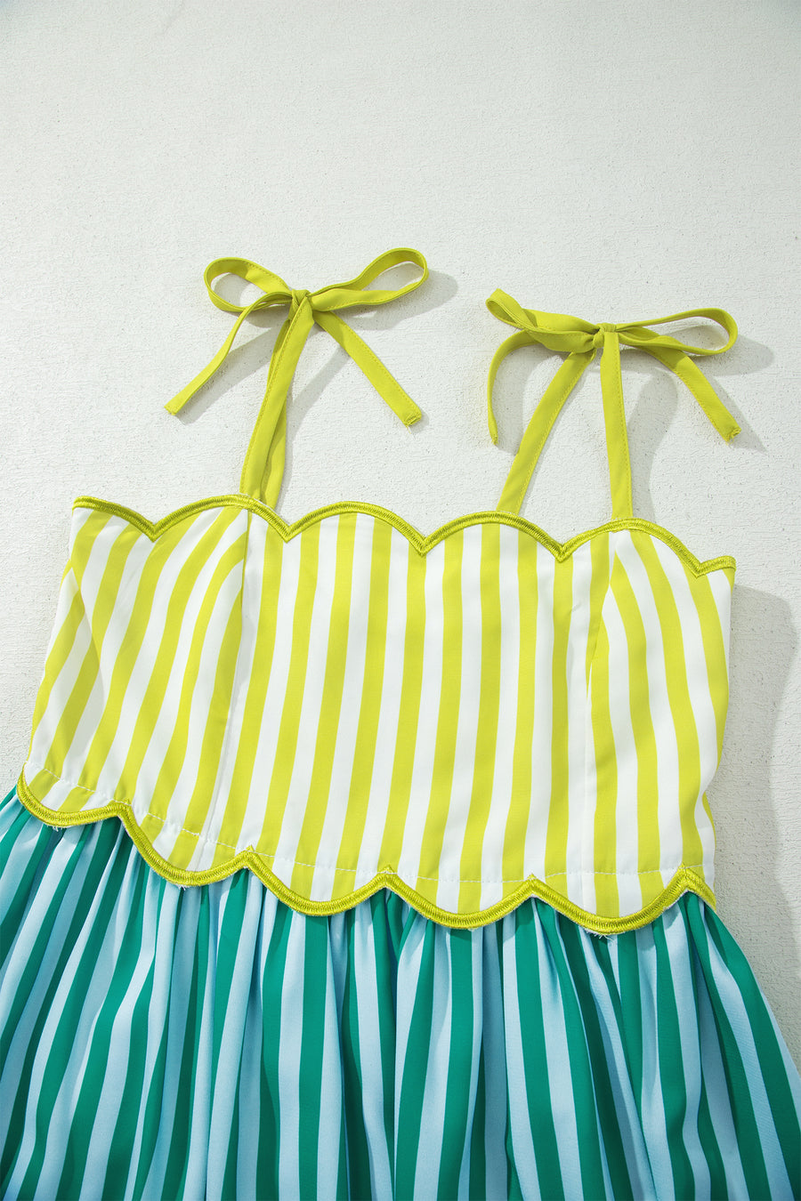 Stripe Scalloped Patchwork Knot Strap Midi Dress Women UK