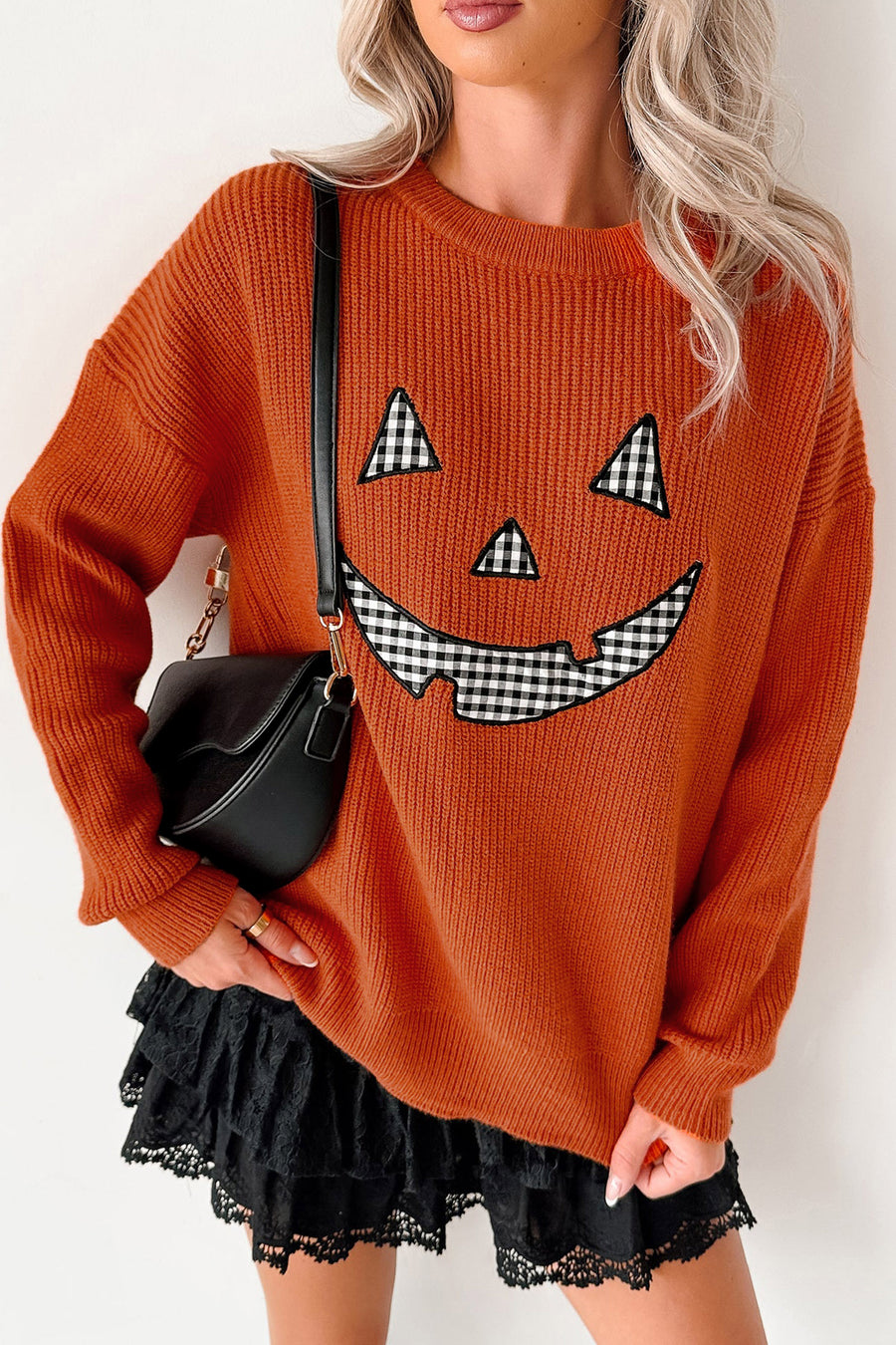 Halloween Drop Shoulder Round Neck Sweater