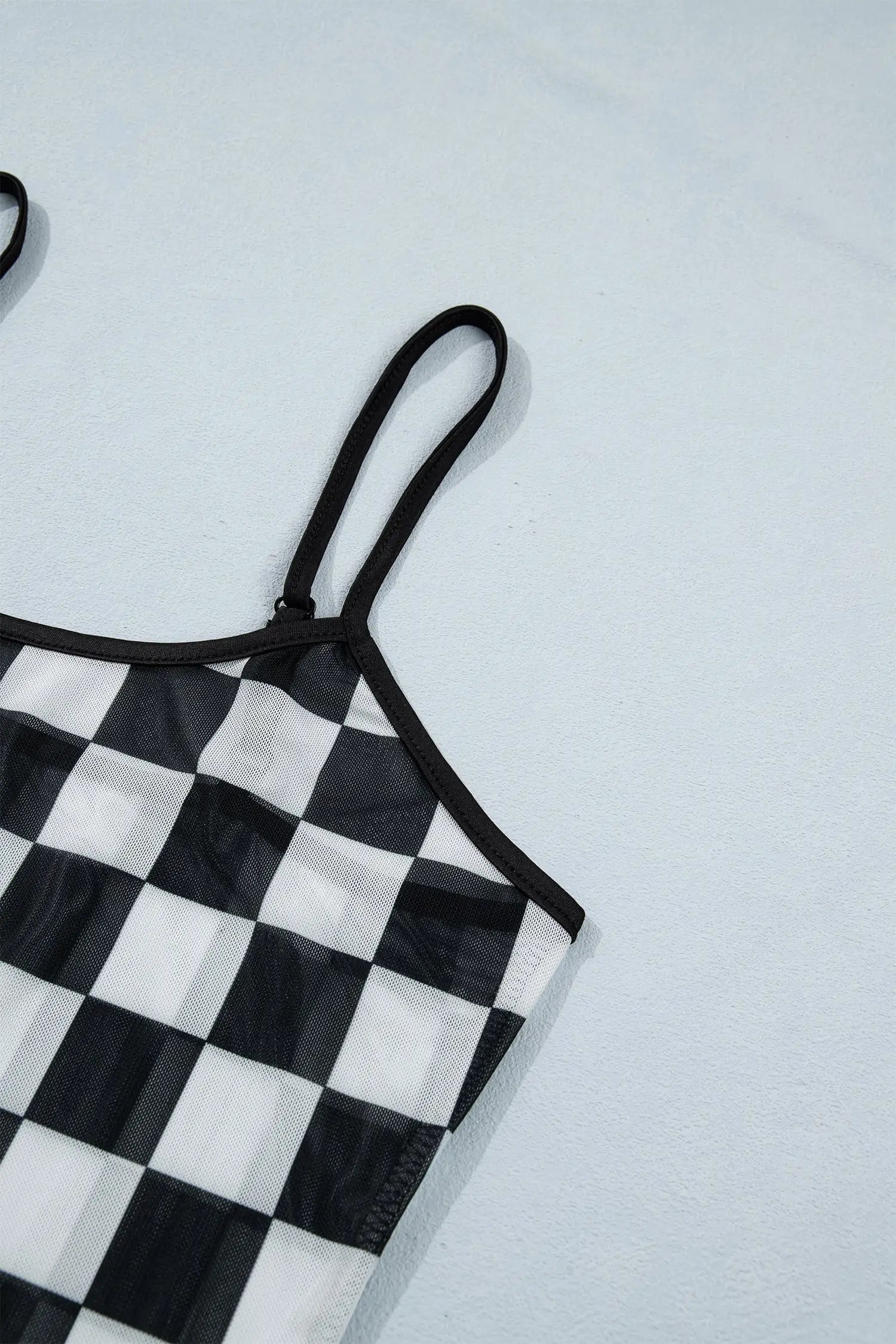 Sheer checkered print spaghetti strap slim crop tank top tops