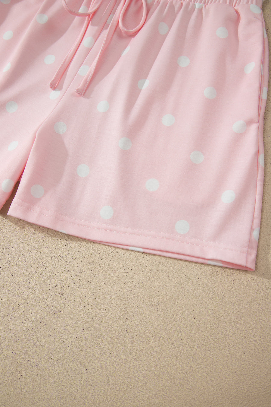 Polka Dot Exposed Seam Loose Tee Drawstring Shorts Two-Piece Set