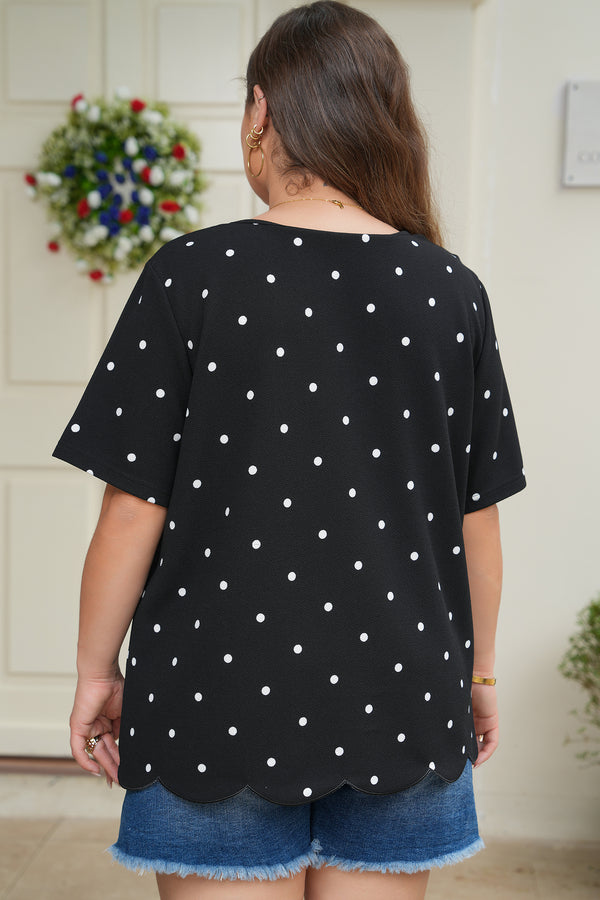 Back view of dotted plus size casual T-shirt