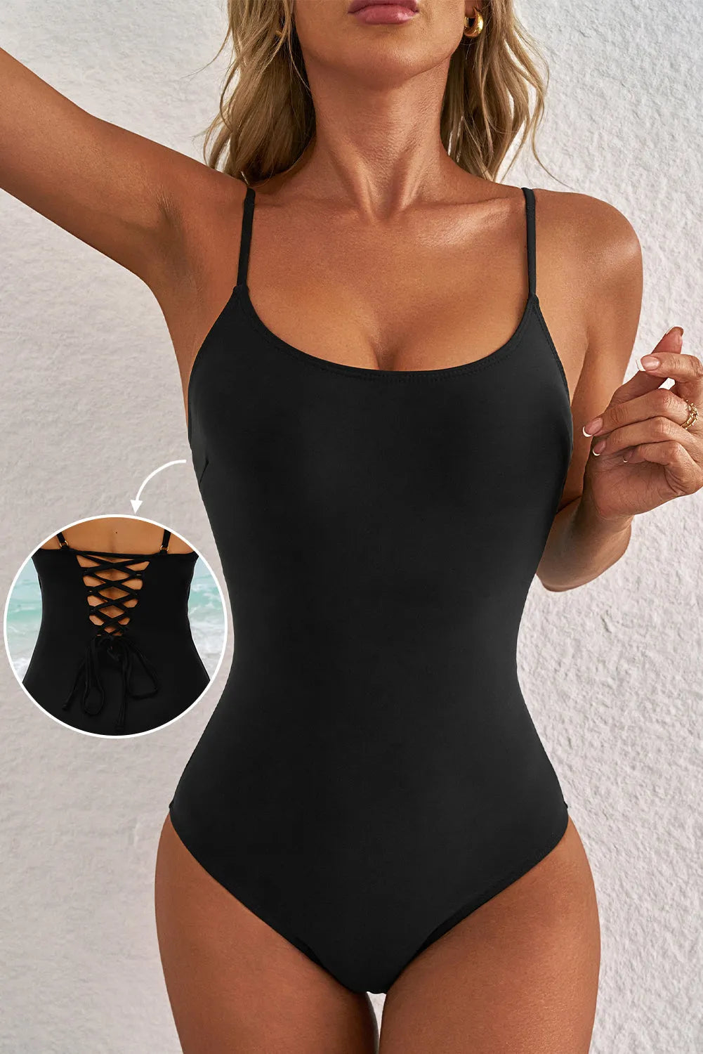 Open Back One-Piece Swimsuit - Fashionfitz