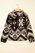 Casual winter sweatshirt in black Aztec sherpa fabric