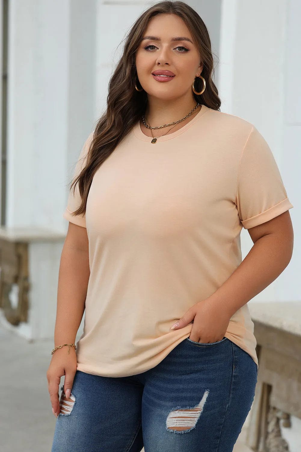 Casual Plain Crew Neck Tee