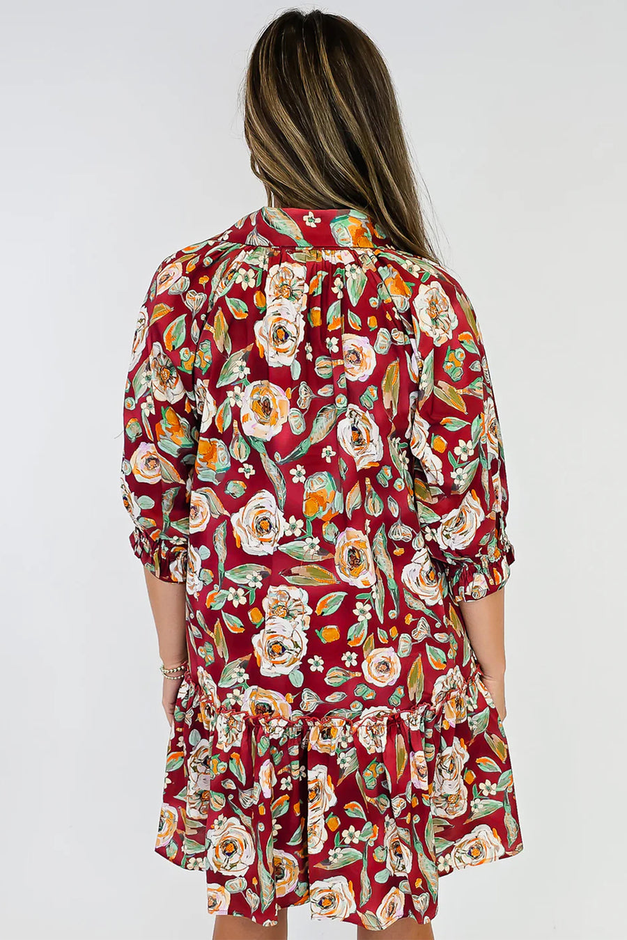 Red Floral Half Sleeve Mini Shift Dress Women UK