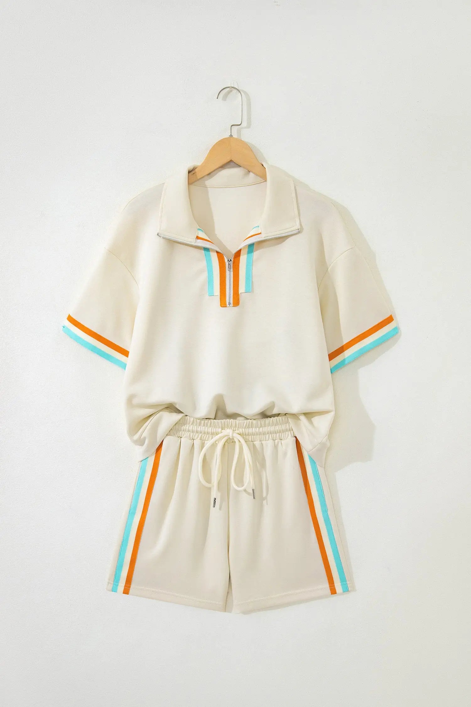 Striped half zip polo short set two piece women uk | fashionfitz