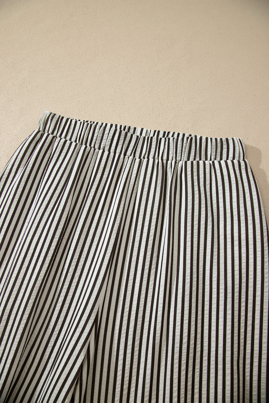 Stripe Elastic High Waist Ultra Wide Leg Trousers with Pockets