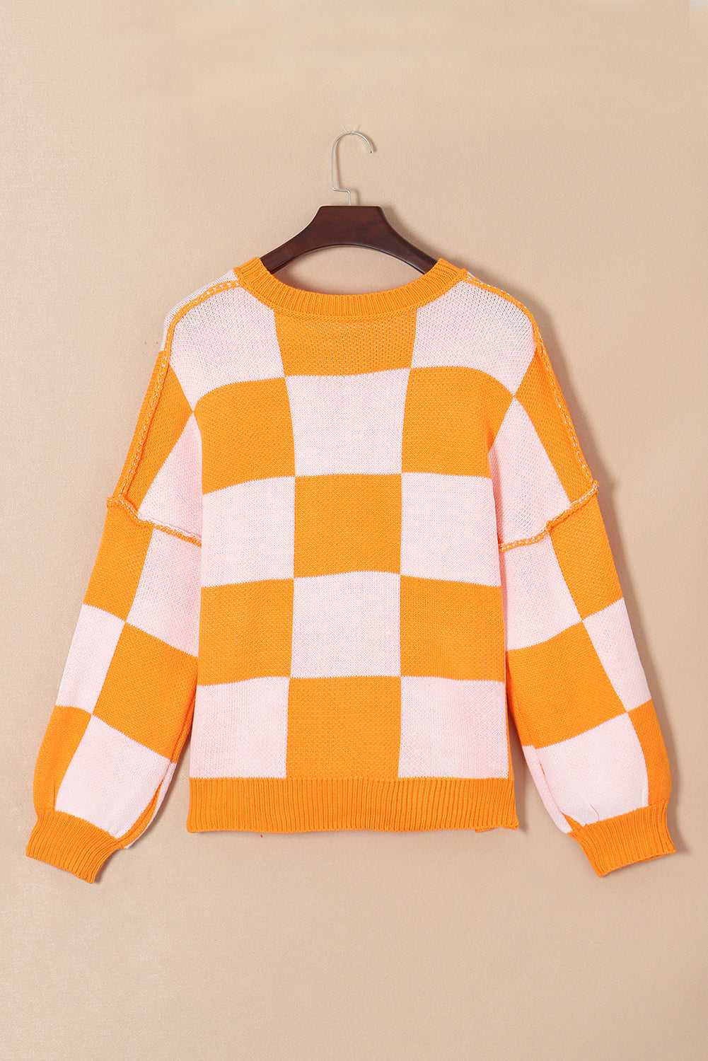 Checkered Bishop Sleeve Sweater