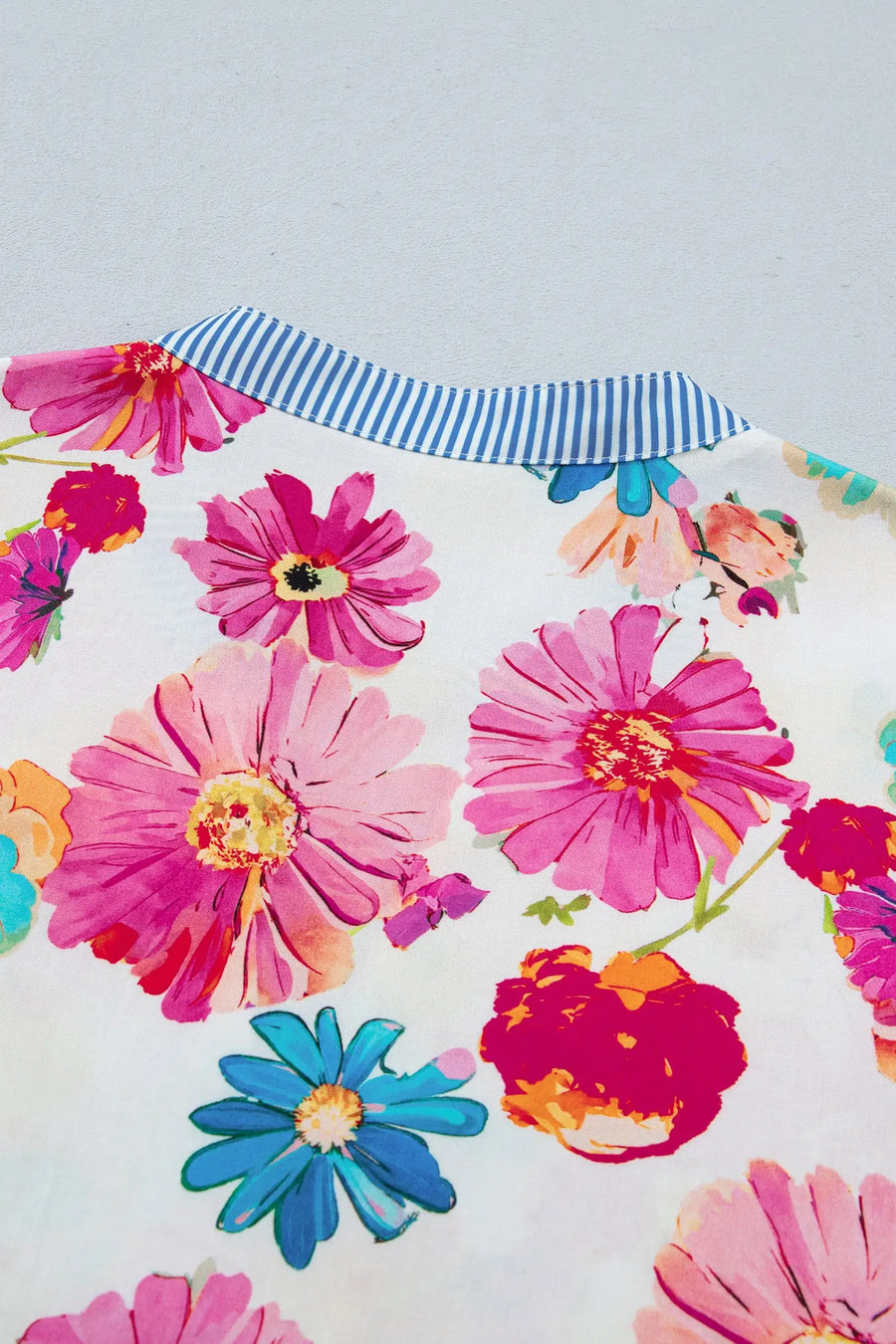 Floral striped trim blouse UK — full length front view on model