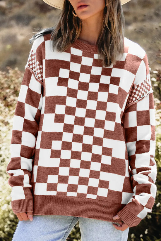 Smoky plaid soft knit jumper sweaters