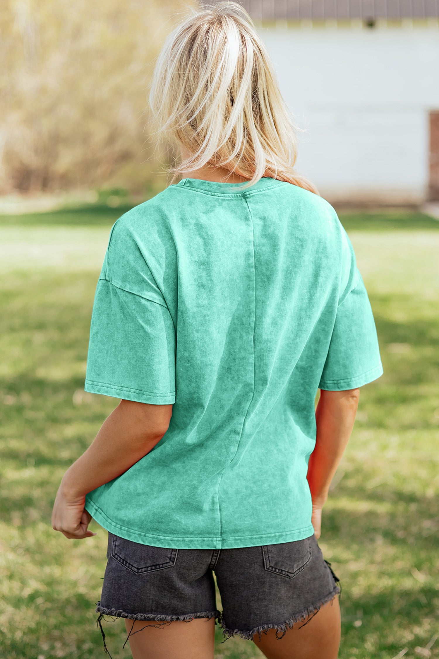 Mineral Washed Oversized Cotton Tee Drop Shoulder Round Neck Tunic Length